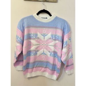 Vintage 90s Pastel Winter Snowflake Sweater Small